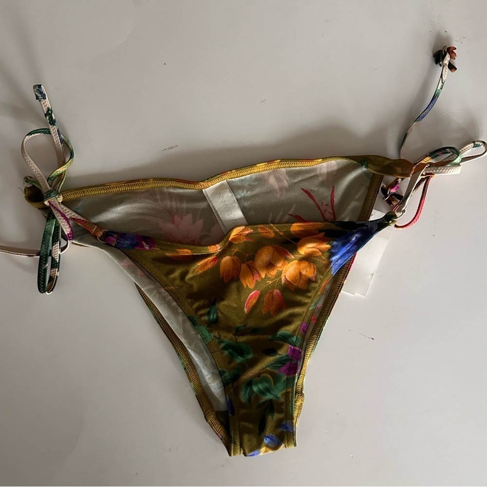 Zimmermann Bikini Bottom Tropicana Triangle Floral Palms Swimwear Sz 4